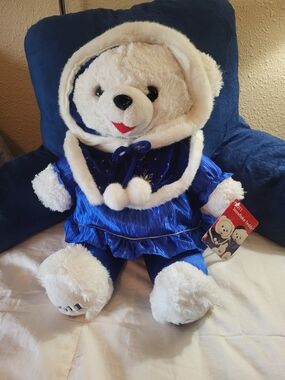 2011 Snowflake Teddy Plush White Bear in Royal Blue Hooded Outfit